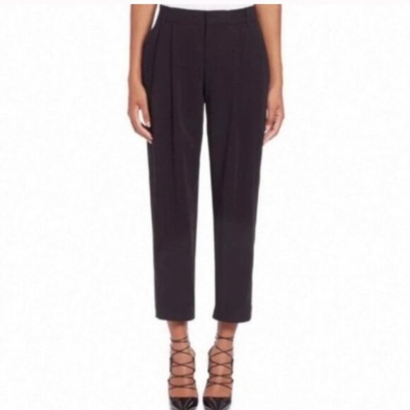 A.L.C. Black Cropped Length Trouser Pants Front Pleat Slacks Straight Size 10